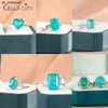 Bandringe Cellacity 925 Sterling Silber großer blauer Stein synthetischer Diamant-Edelstein Smaragdschliff Paraiba-Turmalin Pariba-Ring edler Schmuck J230522