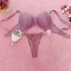 Sexy Lace Corset Rhinestone Letter Bikini Thong Push Up Bra Pantty 2 peças Mulheres Mulheres Roupa Ajusta Conjuntos de roupas Night Club Bra q0705