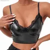 Bras Womens Vest Bra Lace PU Leather Sexy Patent Leather Lace Strap Chest Bullet Cup Bra Brooch Lace Line Lingerie Unlined Bra NEW T230522