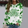 T-shirts pour femmes St Patricks Day Prints manches longues O Neck Shirt Top Hoodies Femmes Zipper Front 1 Piece Outfits