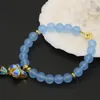 Bracelets de link Design original Jades Blue Chalcedony Stone redondo contas de 8 mm de moda de moda cloisonne jóias 7.5 polegadas B2738