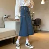 SKIRTS S-5XL Mulheres Denim Salia Verão Moda Alta Cintura Hip Bordado Jeans Casual Spring Casual Loose Plus Size Blue