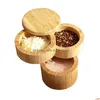 Andere keukengereedschap Bamboo Triple Salt Case Round Box voor peper Spice Cellars Storage Container met draaimolenmagnetische deksels vallen deli dhcwk