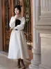 Повседневные платья aigyptos осень зимнее белое платье Женское французское винтажное хепберн корейский элегантный стройный с длинным рукавом рисунок толстый