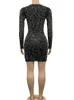 Casual jurken 2023 Sexy Long Sleeve Sheer Mesh bodycon jurk vrouwen zwart zie door v nek verjaardag clubwear mini