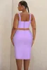 Abiti taglie forti Set di vestiti dalla fasciatura Taglie forti Sexy Crop Top senza maniche Minigonna Outfit Summer Women Purple Bodycon Party Set a due pezzi 230520