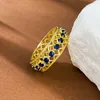 14k Gold Hollow Sapphire Ring 100% Real 925 Sterling Silver Party Wedding Band Rings for Women Men Engagement Jewelry Gift