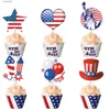 パーティーデコレーション12PCS独立記念日カップケーキトッパー7月4日ケーキトッパーUSAPRIOTICE CAKE DECORATION for Independence US Party Supplies T230522