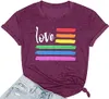 Pride T-Shirt Femmes Funny Love Letter Print T Shirt Rainbow Graphic Tees LGBT Equality Shirts Casual Short Sleeve Tops Funny Love Rainbow Graphic Tees Pride T-Shirt