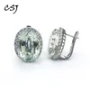 Stud CSJ Big Stone 19.5Ct Gerçek Doğal Yeşil Ametist Küpe Sterling 925 Gümüş Oval 12*16mm Güzel Takı Kadınlar Lady Party Hediye