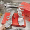 サンダルゴールドサンダルラグジュアリーデザイナーRene Caovilla Stiletto Heel Heel Heel Shoes Crystal Rhinestone Twining Foot Ring 10cm高さの狭いバンドサンダル3543ボックス付き