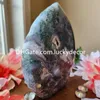 Natural Crystal Prov Statue Freeform Meditation Decor Moss Agate Flame Geode Collection Piece Feng Shui Metaphysical Root Chakra Druzy Chalcedony Gemstone