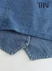 Kvinnors västar traf kvinnor mode frontknapp denim väst vintage v hals ärmlös kvinnlig ytterkläder chic väst toppar 230522