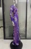 カジュアルドレス紫色の首の足首長さの女性長袖ハイストレッチセクシーホロー2023ボディコンマキシドレスを祝う誕生日服