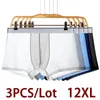 Underpants 3PCS 12XL Plus Size Men Underwear Boxer For Man Translucent Panties Shorts Breathable Summer Sexy Soft Cool Thin Wear