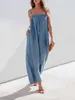 Kobiety Jumpsuits Rompers Damskie Niebieskie Błękit Dżins Sumt Summer Lose Szerokie nogi spodnie BIB Rękaw Rękaw bez ramiączek P230522