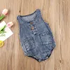 Rompers Baby Summer Clothing Denim Rompers Rompers Born Baby Boys Dziewczęta Butwa bez rękawów Kieszonkowe Sukni