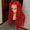 Hot Red Spets Frontal Wig Curly Human Hair Wigs Deep Wave 13x4 Transparent spetsfront peruk Syntetik för svarta kvinnor PRED PLUCKED