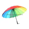 Umbrellas Rainbow 16K Windproof Big Umbrella Rain Women Men Sun Walking Longhandle Straight Golf Maticopen Drop Delivery Home Garden Dhym2