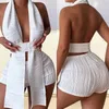 Kvinnors tvådelade byxor Echoine Design Halter Oregelbunden ärmlös tank top textur Fold Backless Outfits Shorts Set Party Clubwear 230522