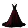 Noir Et Bordeaux Une Ligne Gothique Robes De Mariée En Dentelle Appliques Perlée Col En V Sans Manches Longues Tulle Robes De Mariée Vintage Plus La Taille Robe De Novia