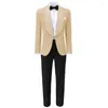 男子スーツ高品質の男性ショールラペルマンパターンシャンパン新郎タキシードウェディンググルームスマン2ピース（ジャケットパンツ）e396