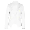 Damenanzüge Büro Damen Blazer für Frauen Einfarbig Langarm Zweireiher Business Blazer Slim Jacke Mantel feminino