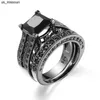 Anneaux de bande Bague en or noir 14 carats pour femmes hommes Anillos Pierre d'obsidienne pure et pierre précieuse saphir Argent 925 Grenat Bijoux Ensemble de bagues pour femmes J230522