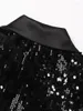 Women's Suits Black Sequin Mid-Length Blazer Long Sleeve Feather Design 2023 Women Duble Breasted Satin Lapel Collar Glitter Party Club