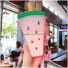 Water Bottles Plastic Bottle Watermelon Orange Ice Cream With St Portable Popsicle Cup For Kids Girls Drop Delivery Home Garden Kitc Dhuct