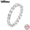 Band Rings Wostu 925 Sterling Silver Full Stone Wedding Rings Diamond Cut Shiny AAA Zircon Ring For Women Luxury Fine Jewelry Bridal Gift J230522