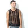 Mannen Tank Tops Mannen Mesh Mouwloze O hals See Through Vesten Side Split Sexy Kleding Tee Streetwear Sport Fitness Singlets 230522