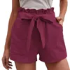 Shorts pour femmes pur confortable à lacets à volants taille élastique femmes coton et lin jambe large maison pyjamas courts ensemble vêtements d'été