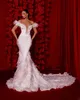 Luksusowe sukienki ślubne syreny z piór głębokie szyi z frezowania ramion mariage sukienki ślubne vestido de noiva