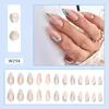 False Nails 24Pcs Green French Press On Almond Head Leopard Printe Nail Patches Wearable Full Cover Tips For Girls