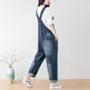 Kvinnors jumpsuits Rompers Spring Retro Women Large Size Denim Ladies Casual Pocket Button Hole Paneled Loose Overallswomens