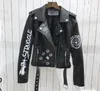 Nouveau femmes Rivet Zipper Épaule Badge Flip Col Lâche Femmes Manteau En Cuir Cuir Artificiel En Cuir Souple Veste Pu Moto Vélo Noir Punk Manteau