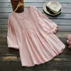 Women's Blouses Women's Round Neck Shirts Mid Sleeve Small Polka Dot Flower Lace Collar Loose Tops Doll Shirt Ladies Summer Holiday Top