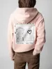 Women's Hoodies Aich Mirror Letter Drill Ink Graphic Print Women Hooded Sweatshirt Fleece Cotton Femme Casual Vintage Lady Top