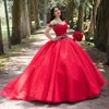 Vestidos de quinceanera vestidos princesa vermelha em v gomado de esferas de pêlos de cristal com tule plus size sweet 16 estreante festa de aniversário Vestidos de 15 Anos 128