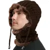 Bérets hommes et femmes hiver tricoté petit chapeau rond écharpe cou chaud en peluche Protection du visage oreille tête Cap Chapeau