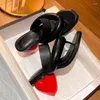 Sandaler Flip-Flops Heel Heart Slipper Red Woman Summer 2023 Square Toe Shaped Slingback Black Fashion Shoes for Women 363 834