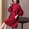 Casual Dresses Women's Long Sleeved Dress 2023 Autumn And Winter Stand Collar Fashion Miyake Pleated Loose Stretch A-Line Knee Length