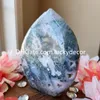 Natural Crystal Prov Statue Freeform Meditation Decor Moss Agate Flame Geode Collection Piece Feng Shui Metaphysical Root Chakra Druzy Chalcedony Gemstone