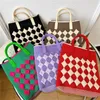 Evening Bags Fashion Vintage Crochet Plaid Medium Size Handbag Summer Ins Korean Retro Knit Square Stylish Side Sling Bag Crossbody