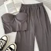 Dames Sweed Pees Sets 2 Fashion Woman Tube Tops Y2K Gebreide crop top binnen BH en Wide Leg Pant High Taille Dropship 230522
