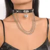 Chains Hip Hop Punk Collars Multilayered Gothic Style Choker Exaggerated PU Leather Metal Love Chain Bar Personality Necklace