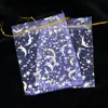 Lådor 500 st/lot moon stjärnor organza väskor 7x9 9x12 cm små godisgåvor smycken förpackning väskor bröllop jul presentpåse påsar