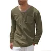 Men's Casual Shirts Summer Men's Long Sleeve T-shirt Cotton Linen Clothes V-Neck Lace Loose Top Shirt Beach Pullover Clothing