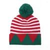 Berets myzoper świąteczny dzianina splice geometryczny czapkę pompom keek ciepła elastyczność Stripe unisex impreza Fashion Beanie zima